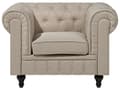 Miniatyrbilde 7 av 11: Chesterfield Stuesett Beige Stoff Mørkt Tre Ben 3-seters Sofa + Lenestol