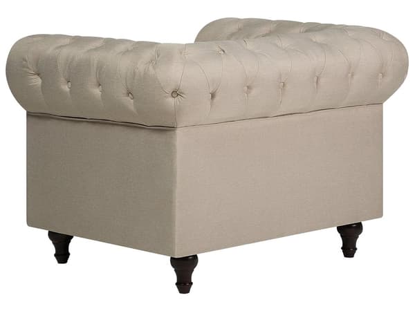 Chesterfield Stuesett Beige Stoff Mørkt Tre Ben 3-seters Sofa + Lenestol