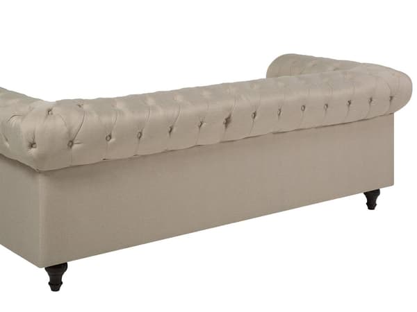 Chesterfield Stuesett Beige Stoff Mørkt Tre Ben 3-seters Sofa + Lenestol