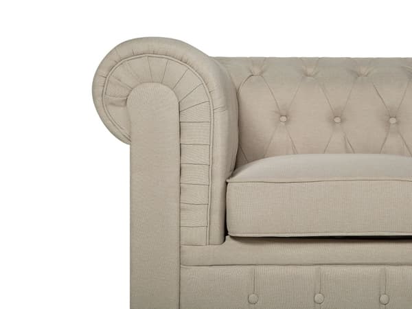 Chesterfield Stuesett Beige Stoff Mørkt Tre Ben 3-seters Sofa + Lenestol