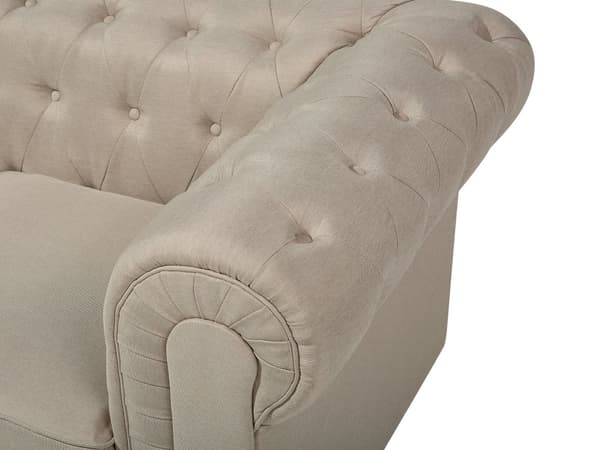 Chesterfield Stuesett Beige Stoff Mørkt Tre Ben 3-seters Sofa + Lenestol