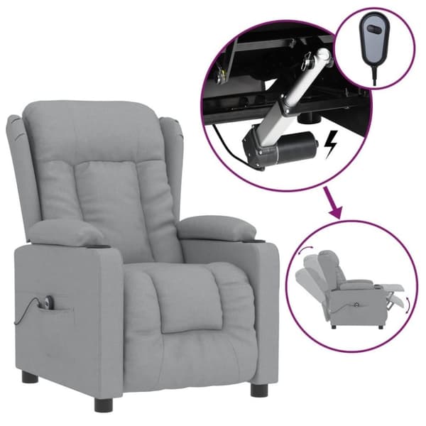 vidaXL Elektrisk reclinerfåtölj ljusgrå tyg