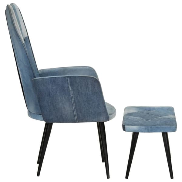 vidaXL Fåtölj med fotpall blå denim lappmönster kanvas