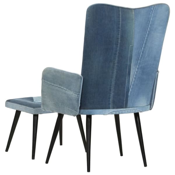 vidaXL Fåtölj med fotpall blå denim lappmönster kanvas