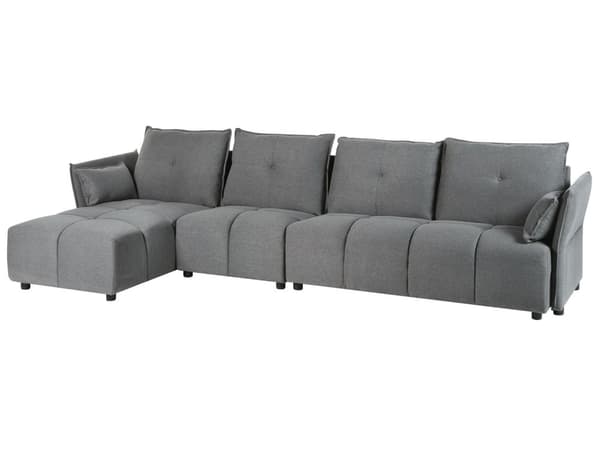 Hörnsoffa Höger Mörkgrå Tyg Polyester 4-sits Extra Ryggstödskuddar Modern Design