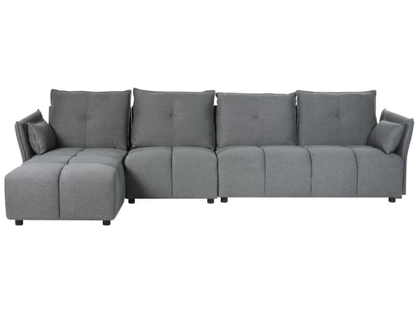 Hörnsoffa Höger Mörkgrå Tyg Polyester 4-sits Extra Ryggstödskuddar Modern Design