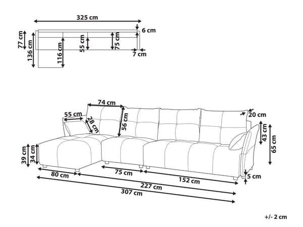 Hjørnesofa Mørkegrå Stoff 4-seter Høyrevendt Ryggputer Moderne design Stue Innredning