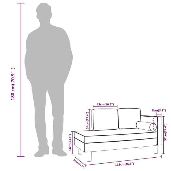 vidaXL Schäslong med kuddar och bolster gräddvit konstläder