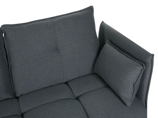Kulmasohva grafiitinharmaa kangas neljälle oikea muhkeat pehmusteet moderni tyyli