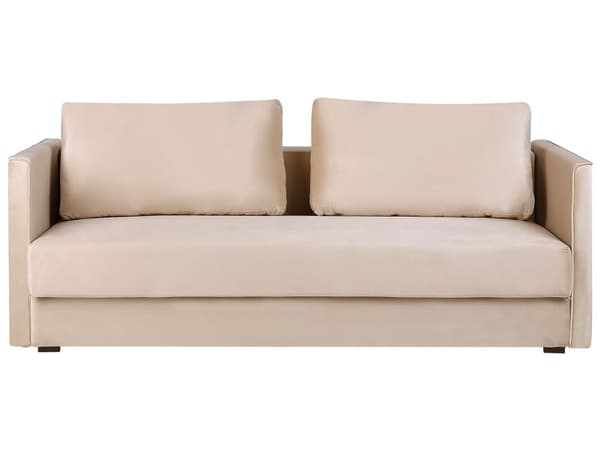 Bäddsoffa Beige Sammet 3-sits Förvaringsdel Kuddar Modern