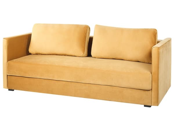 Sovesofa Gul Velour 3 Personers Moderne Blød Sofa med Opbevaring Udtræk Tre Personers Designsofa til Værelse Stofsofa med Klik Klak funktion