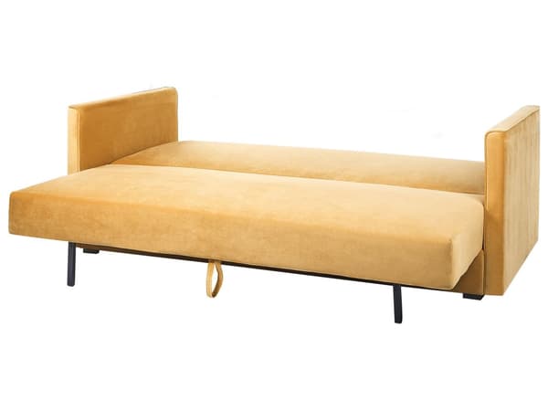 Sovesofa Gul Velour 3 Personers Moderne Blød Sofa med Opbevaring Udtræk Tre Personers Designsofa til Værelse Stofsofa med Klik Klak funktion