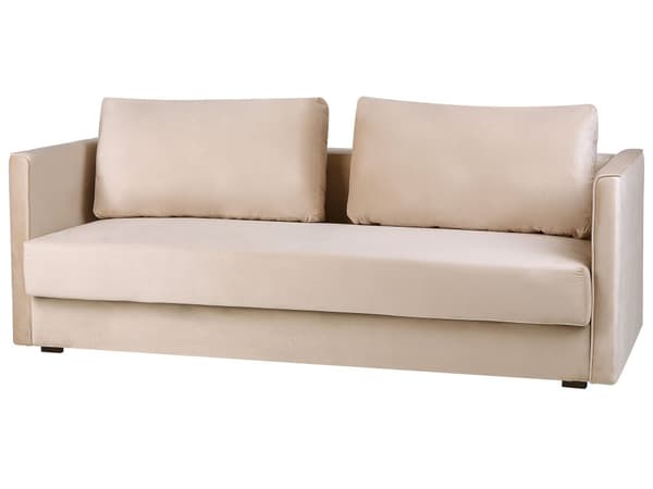 Sovesofa Beige Velour 3 Personers Moderne Blød Sofa med Opbevaring Udtræk Tre Personers Designsofa til Værelse Stofsofa med Klik Klak funktion