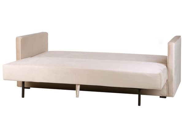 Sovesofa Beige Velour 3 Personers Moderne Blød Sofa med Opbevaring Udtræk Tre Personers Designsofa til Værelse Stofsofa med Klik Klak funktion