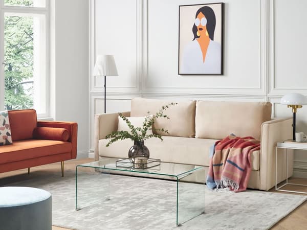 Sovesofa Beige Velour 3 Personers Moderne Blød Sofa med Opbevaring Udtræk Tre Personers Designsofa til Værelse Stofsofa med Klik Klak funktion