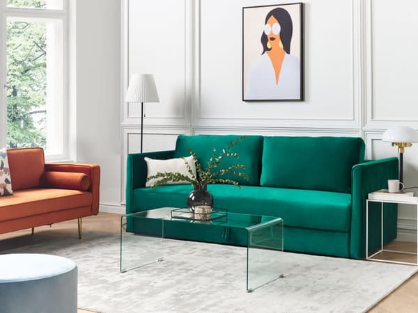 Sovesofa Grøn Velour 3 Personers Moderne Blød Sofa med Opbevaring Udtræk Tre Personers Designsofa til Værelse Stofsofa med Klik Klak funktion