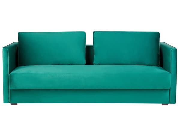 Sovesofa Grøn Velour 3 Personers Moderne Blød Sofa med Opbevaring Udtræk Tre Personers Designsofa til Værelse Stofsofa med Klik Klak funktion