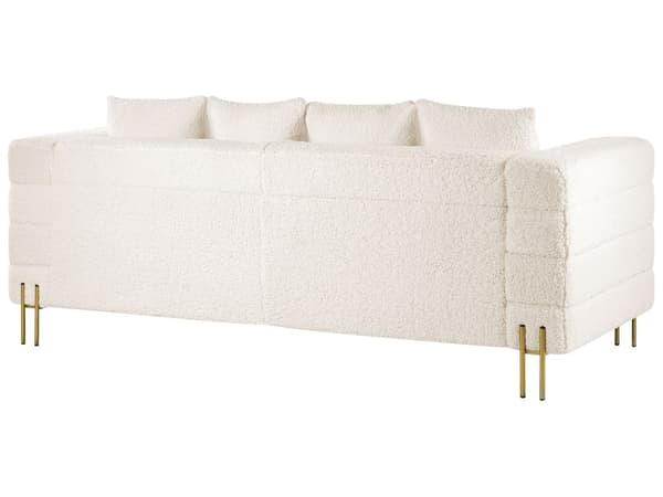 Sofa Hvid Polyester 3 Personers Moderne Blød Boucle Sofa med Guld Ben Tre Personers Designsofa til Værelse Stofsofa