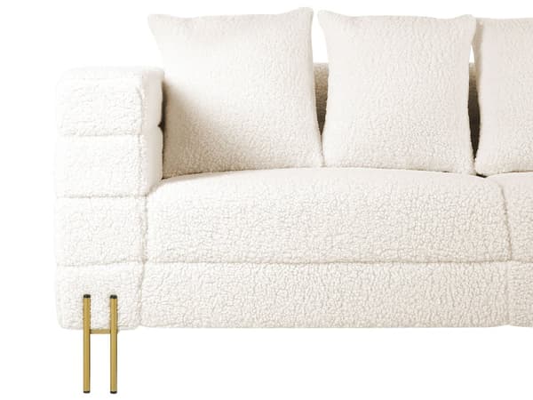 Sofa Hvid Polyester 3 Personers Moderne Blød Boucle Sofa med Guld Ben Tre Personers Designsofa til Værelse Stofsofa