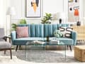 Miniatyrbillede 2 af 11: Sovesofa Lyseblå Sovekabine Velour Polstring Elegant Glamourøs Moderne Stil Stue Soveværelse