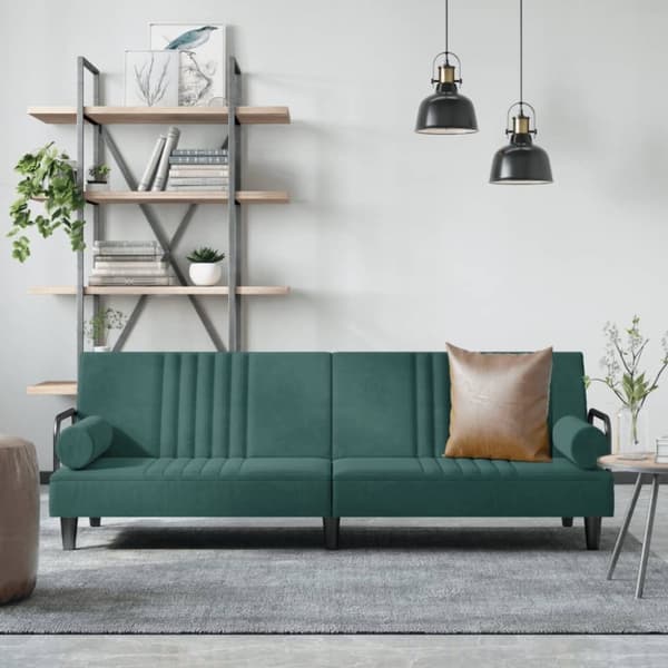 vidaXL Bäddsoffa med armstöd mörkgrön sammet