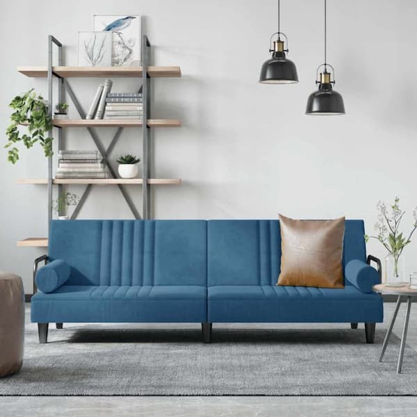 vidaXL Bäddsoffa med armstöd blå sammet