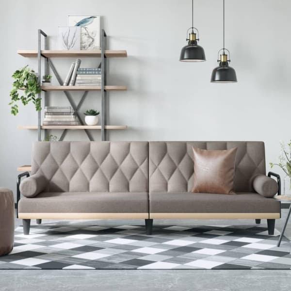vidaXL Bäddsoffa med armstöd taupe tyg