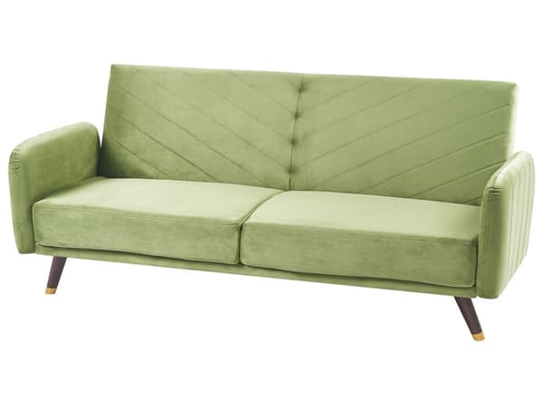 Sovesofa Olivengrøn Velour Moderne Stue 3-personsers Træben