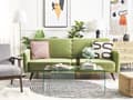 Miniatyrbilde 2 av 8: Sovesofa Olivengrønn Stoff Fløyel 3-seter Treben Minimalistisk design Moderne Soverom Stue