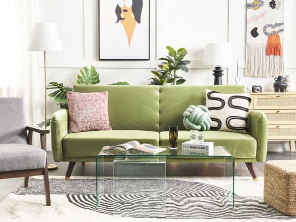 Sovesofa Olivengrønn Stoff Fløyel 3-seter Treben Minimalistisk design Moderne Soverom Stue