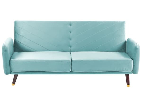 Bäddsoffa Ljusblå Sammet Modern 3-sits Träben Minimalistisk Design Vardagsrum Sovrum