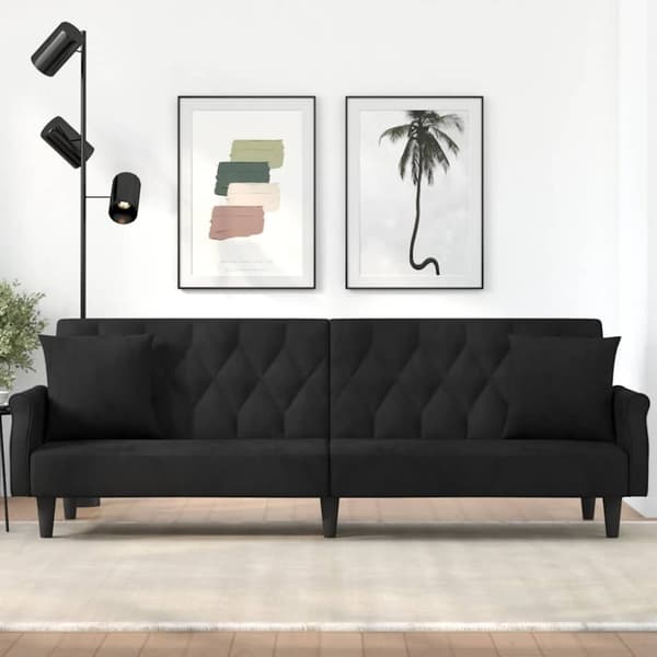 vidaXL sovesofa med armlæn velour sort
