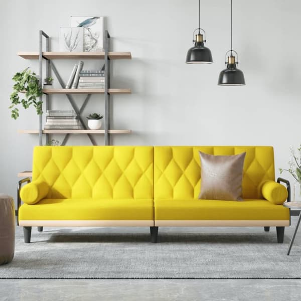 vidaXL Bäddsoffa med armstöd ljusgul tyg
