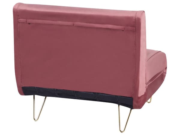 Liten Bäddsoffa Rosa Sammet 1-sits Armlös med Kuddar Metall Guldben Glamour Vardagsrum