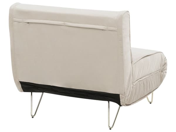 Liten Bäddsoffa Beige Sammet 1-sits Armlös med Kuddar Metall Guldben Glamour Vardagsrum