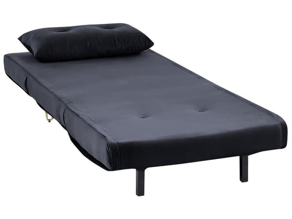 Liten Bäddsoffa Svart Sammet 1-sits Armlös med Kuddar Metall Guldben Glamour Vardagsrum