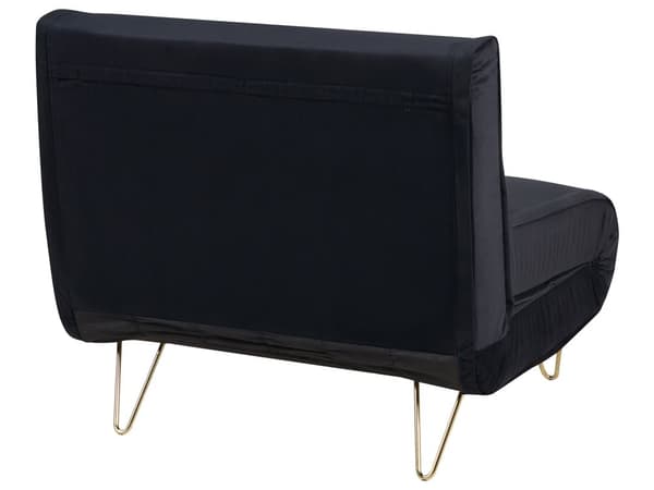 Liten Bäddsoffa Svart Sammet 1-sits Armlös med Kuddar Metall Guldben Glamour Vardagsrum