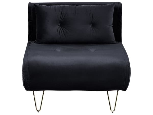 Liten Bäddsoffa Svart Sammet 1-sits Armlös med Kuddar Metall Guldben Glamour Vardagsrum