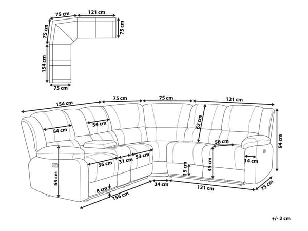 Sofa Grå Polyester 5 Personers Hjørnesofa med Elektrisk Recliner Justerbar Biografsofa med USB-port Drikkeholder Sovefunktion