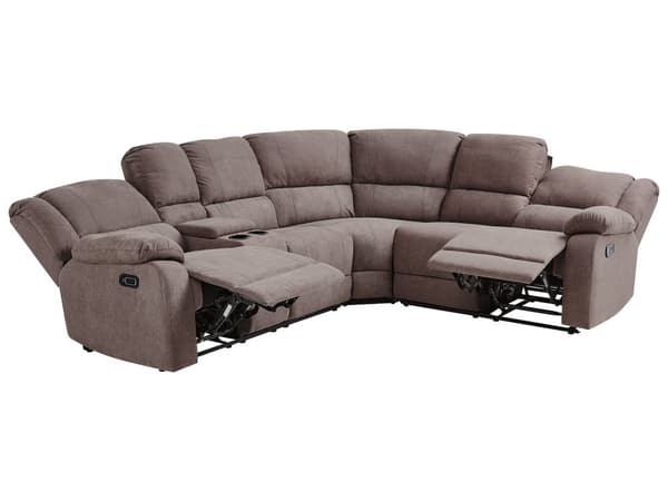 Sofa Grå Polyester 5 Personers Hjørnesofa med Elektrisk Recliner Justerbar Biografsofa med USB-port Drikkeholder Sovefunktion