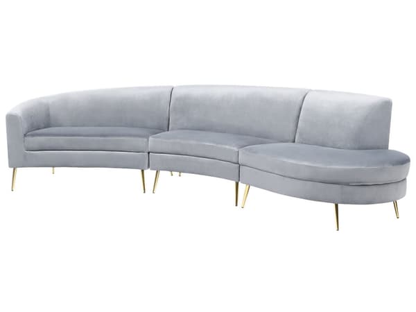 Sofa Lysegrå Velour 4-personers Bagsæde Metal Gyldne Ben Retro Glamourøs Stil