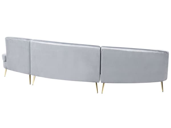 Sofa Lysegrå Velour 4-personers Bagsæde Metal Gyldne Ben Retro Glamourøs Stil