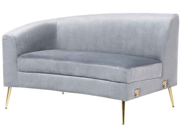 Sofa Lysegrå Velour 4-personers Bagsæde Metal Gyldne Ben Retro Glamourøs Stil
