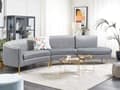 Miniatyrbillede 2 af 11: Sofa Lysegrå Velour 4-personers Bagsæde Metal Gyldne Ben Retro Glamourøs Stil