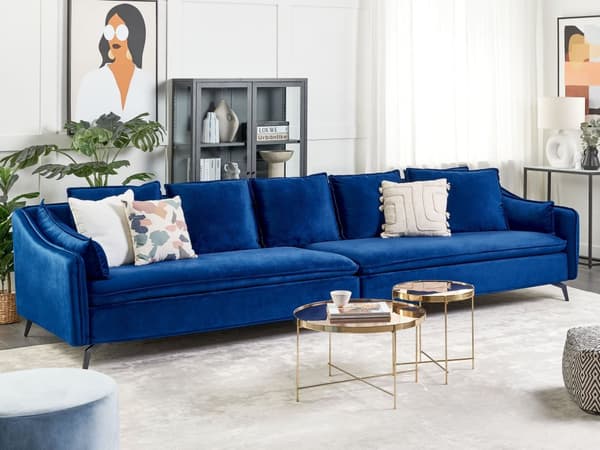 Sohva laivastonsininen 342 x 77 x 106 cm sametti puu rauta neljälle moderni koristetyynyt