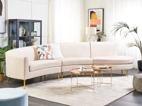 Sohva beige 350 x 87 x 85 cm sametti metalli moduuli kaareva glamour moderni