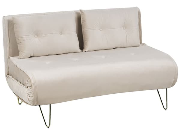 Vuodesohva vaalea beige 130 x 80 x 81 cm sametti rauta kahdelle säädettävä nappikoristelu
