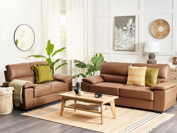 2-seters Sofa Gyllenbrun Imitert Skinn Stuen Moderne stil