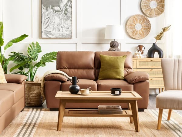 2-seters Sofa Gyllenbrun Imitert Skinn Stuen Moderne stil