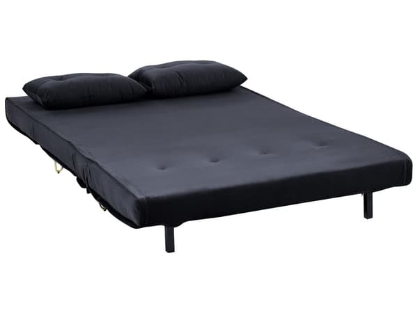 Sofasæt Sort Velour 1- og 2-personers Sovesofa med Puder Metal Hårnåleben Glamourøs Stil